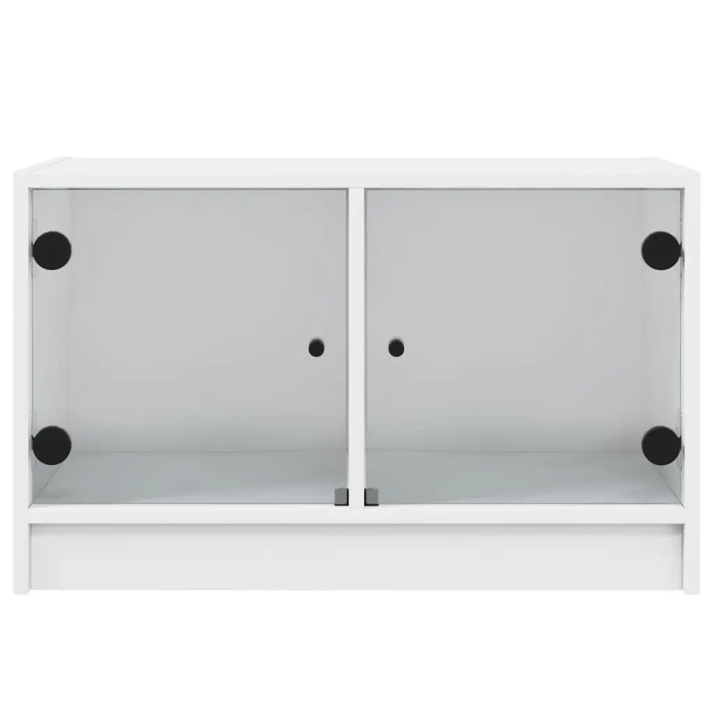 TV Cabinet Engineered Wood White Storage Unit with Glass Doors 68 x 37 x 42 cm