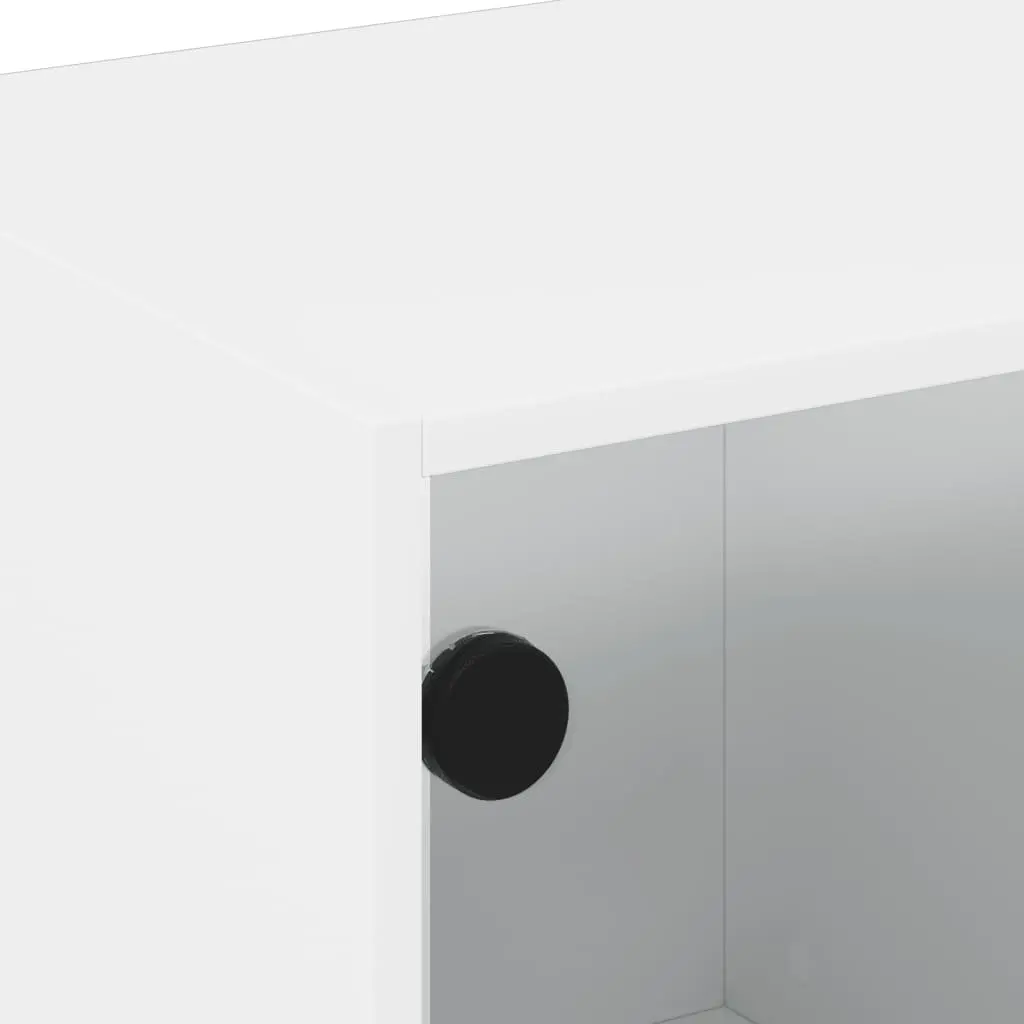 TV Cabinet Engineered Wood White Storage Unit with Glass Doors 68 x 37 x 42 cm