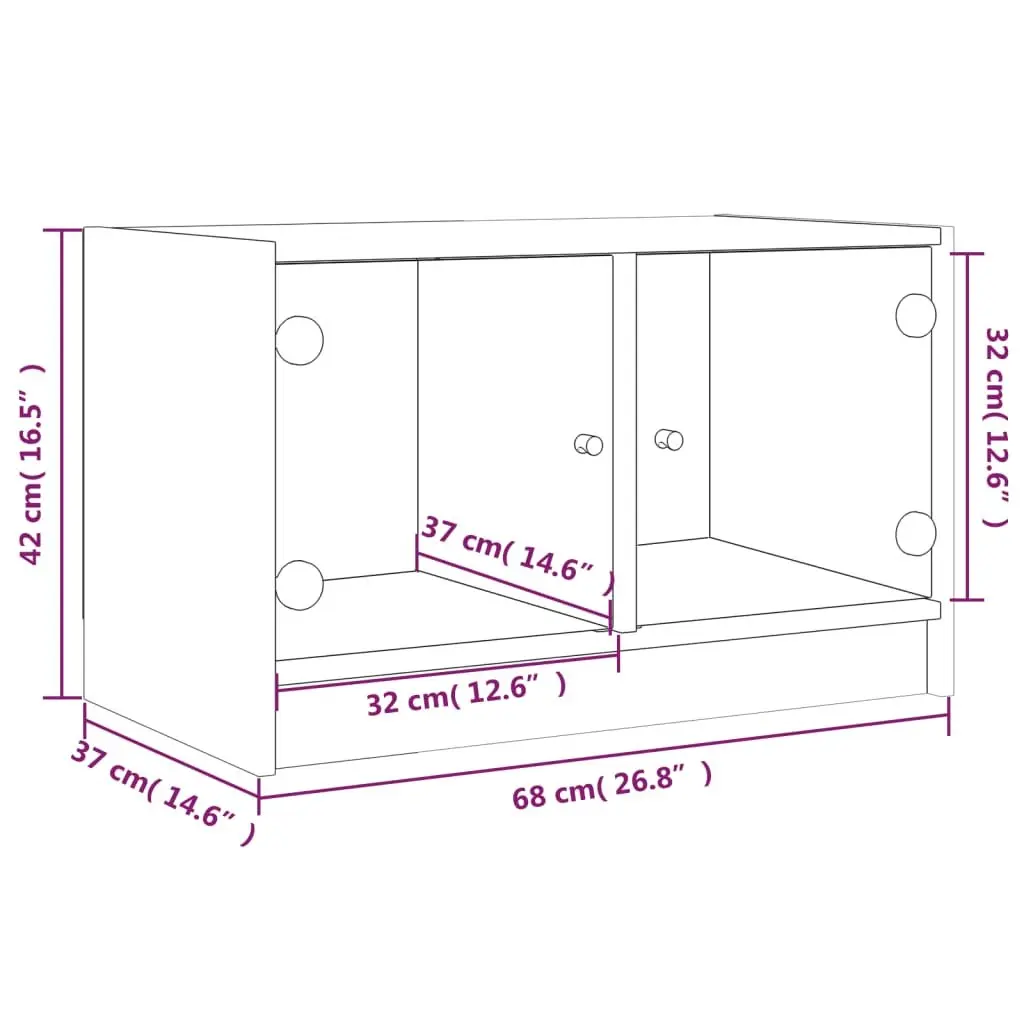 TV Cabinet Engineered Wood White Storage Unit with Glass Doors 68 x 37 x 42 cm