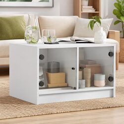 Functional White Coffee Table with Glass Doors for Your Home 68x50x42cm