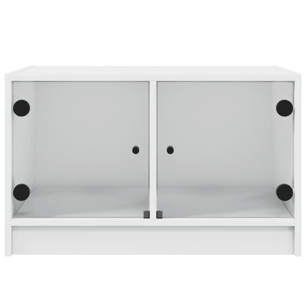 White Coffee Table with Glass Doors Storage Living Room Furniture 68x50x42cm