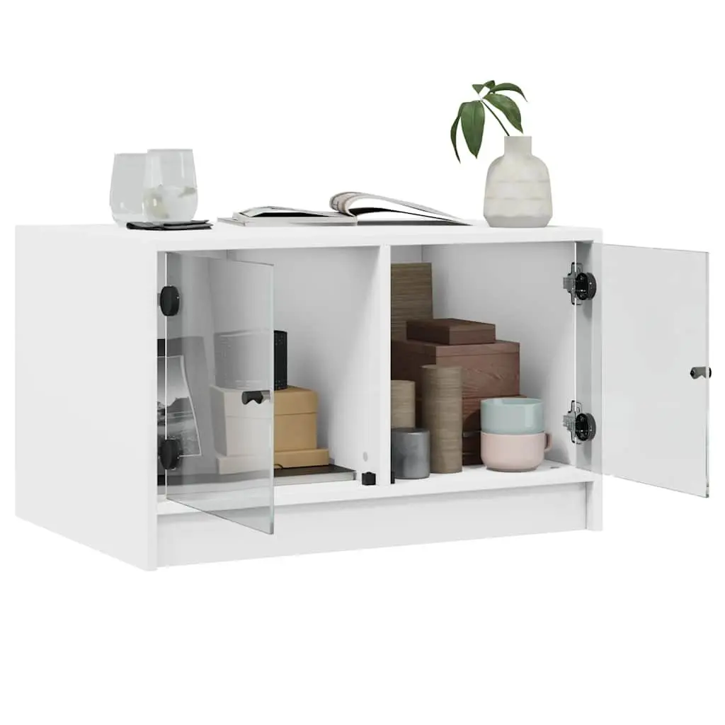 White Coffee Table with Glass Doors Storage Living Room Furniture 68x50x42cm