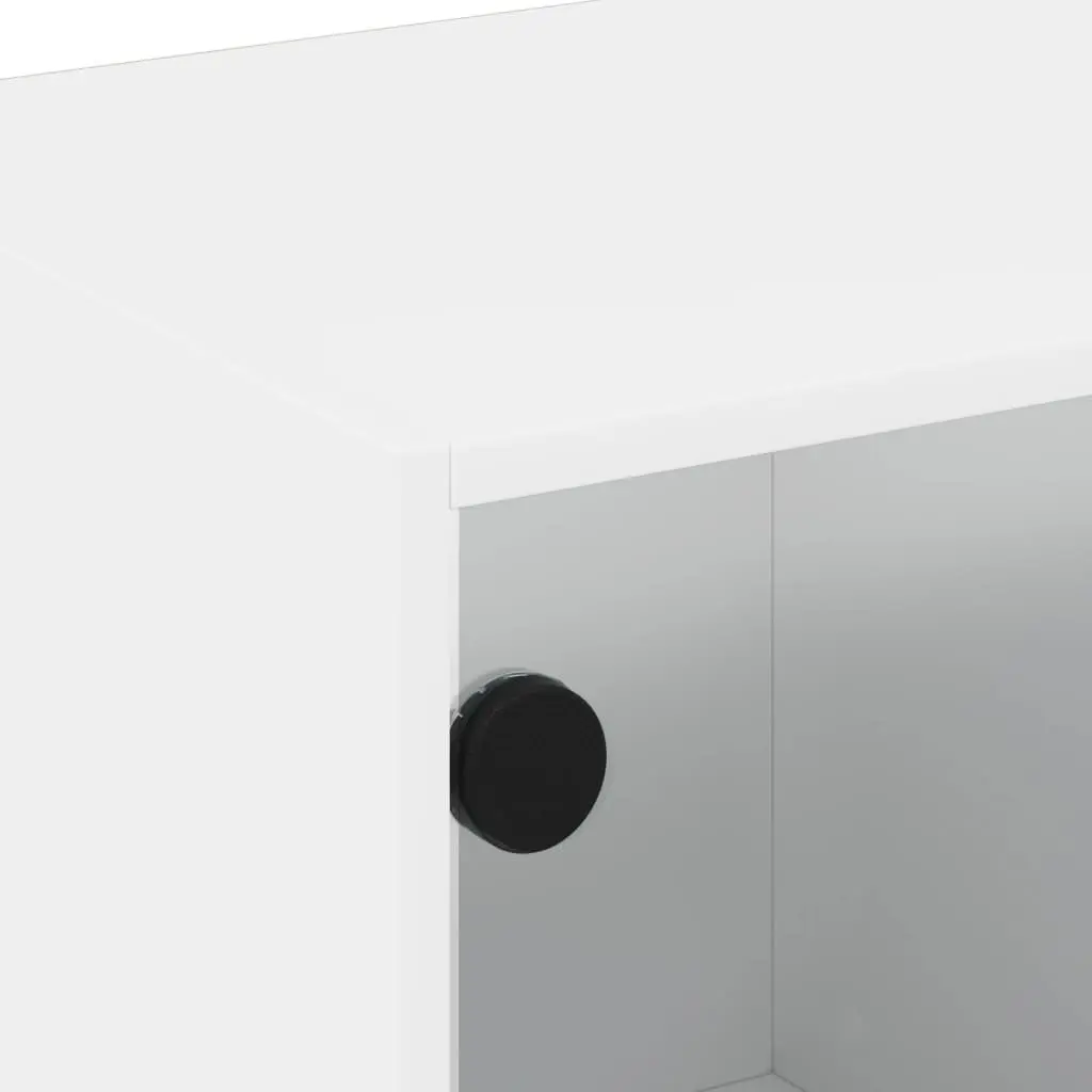 White TV Cabinet with Glass Doors Media Storage Unit 102x37x42 cm