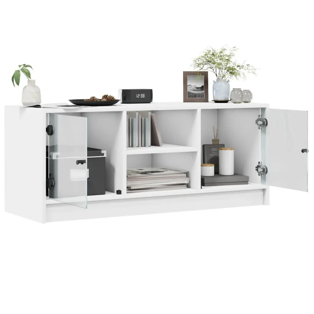 White TV Cabinet with Glass Doors Media Storage Unit 102x37x42 cm