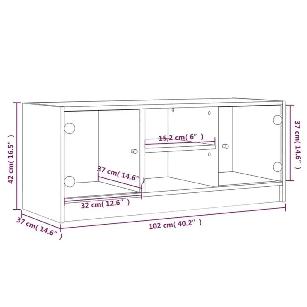 White TV Cabinet with Glass Doors Media Storage Unit 102x37x42 cm