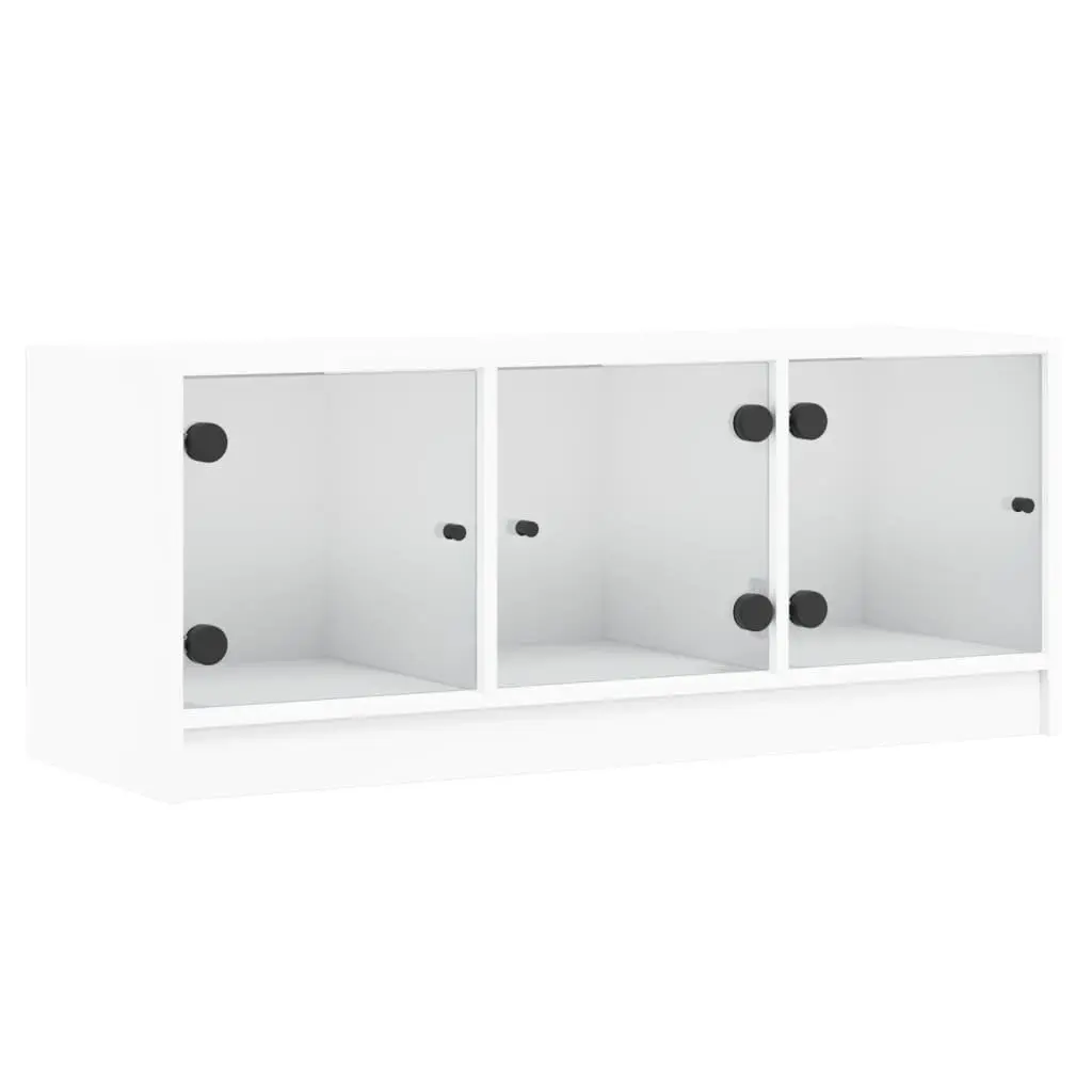TV Cabinet Engineered Wood 102x37x42cm White with Glass Doors
