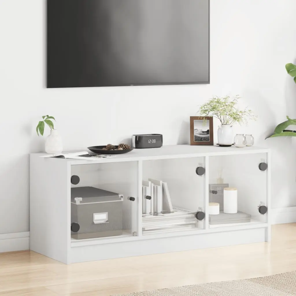 TV Cabinet Engineered Wood 102x37x42cm White with Glass Doors