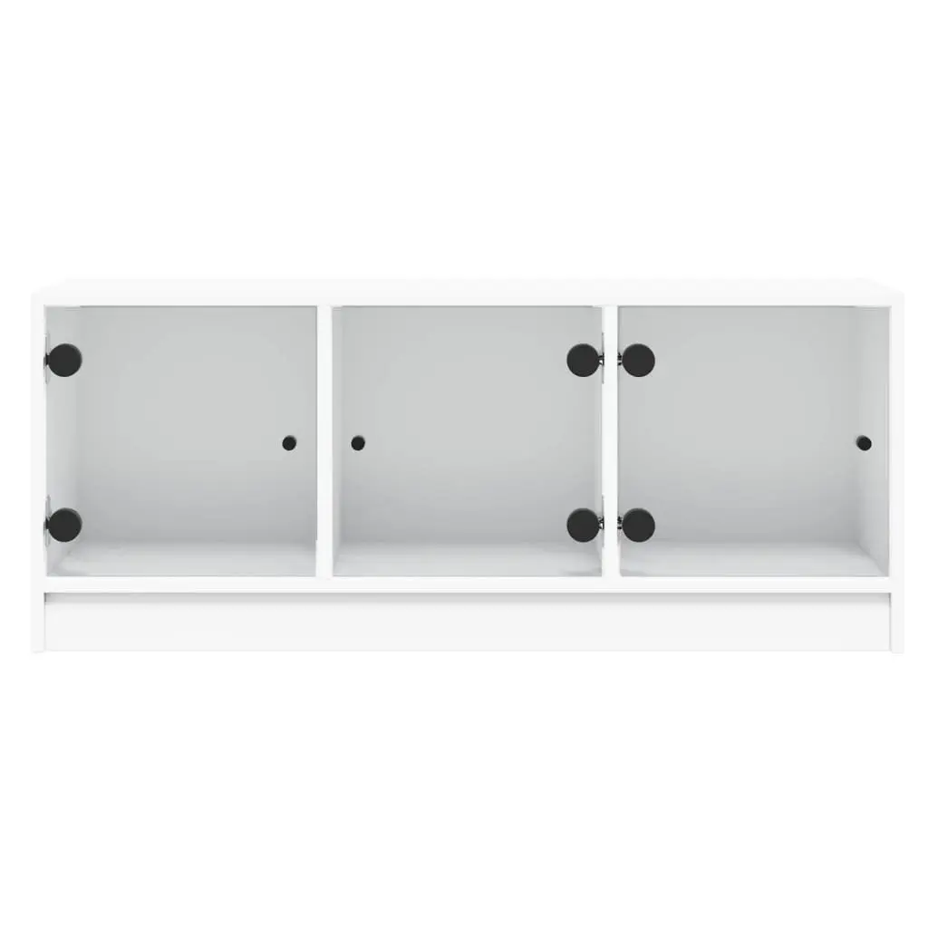TV Cabinet Engineered Wood 102x37x42cm White with Glass Doors