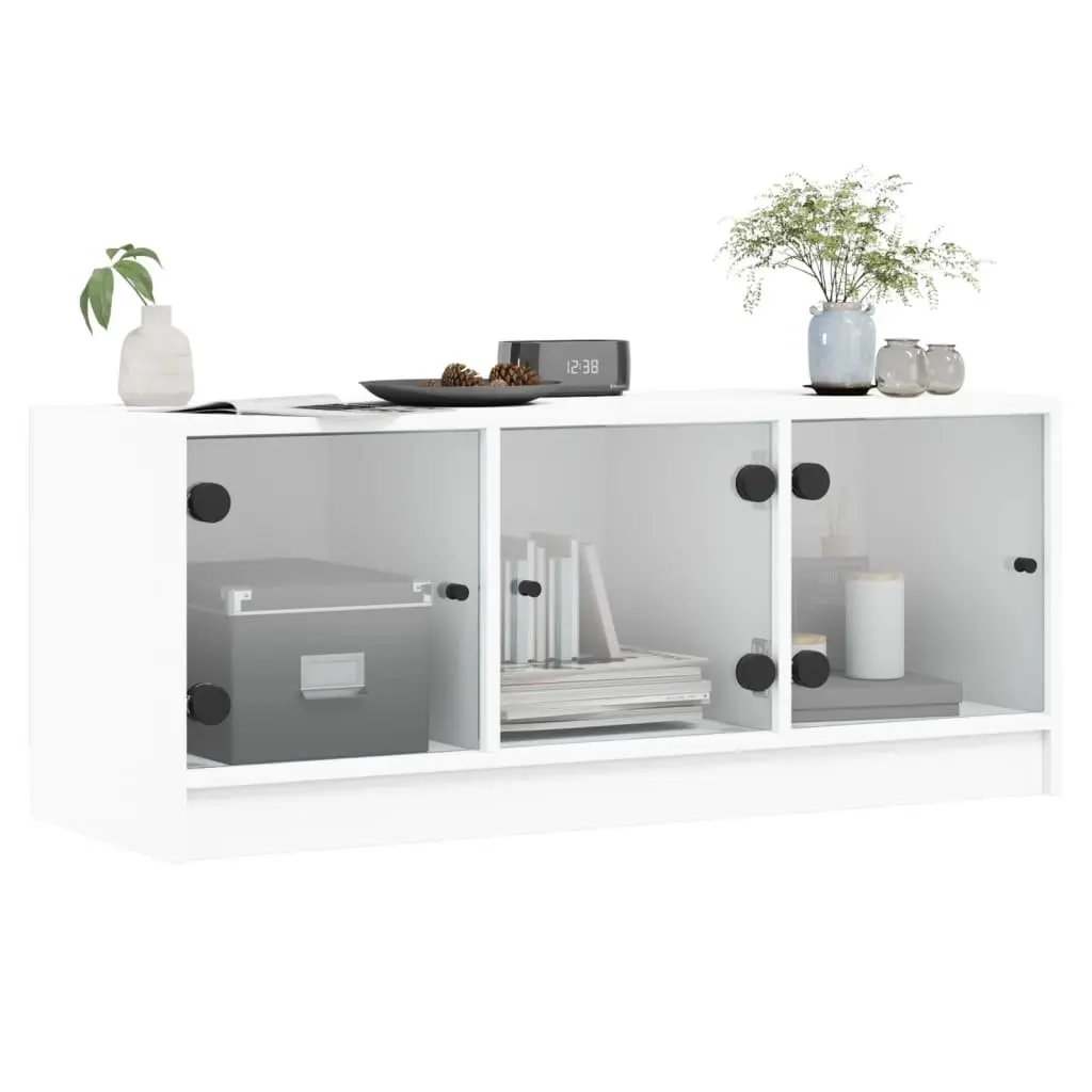 TV Cabinet Engineered Wood 102x37x42cm White with Glass Doors