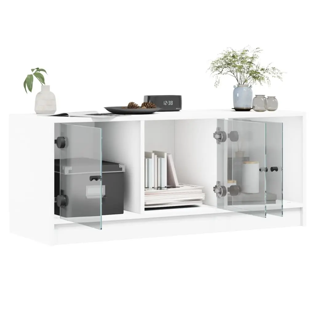 TV Cabinet Engineered Wood 102x37x42cm White with Glass Doors
