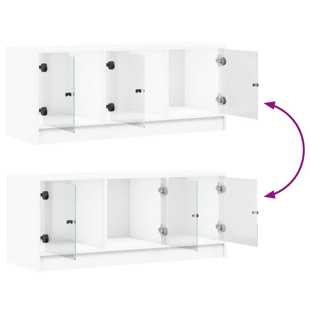 TV Cabinet Engineered Wood 102x37x42cm White with Glass Doors