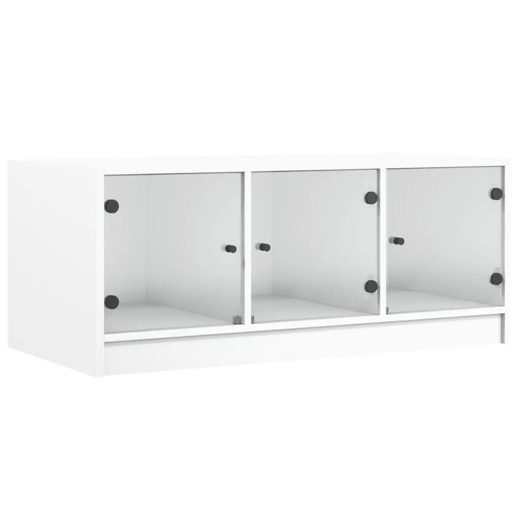 Coffee Table Engineered Wood 102cm x 50cm x 42cm White with Glass Doors Storage Display Living Room Furniture