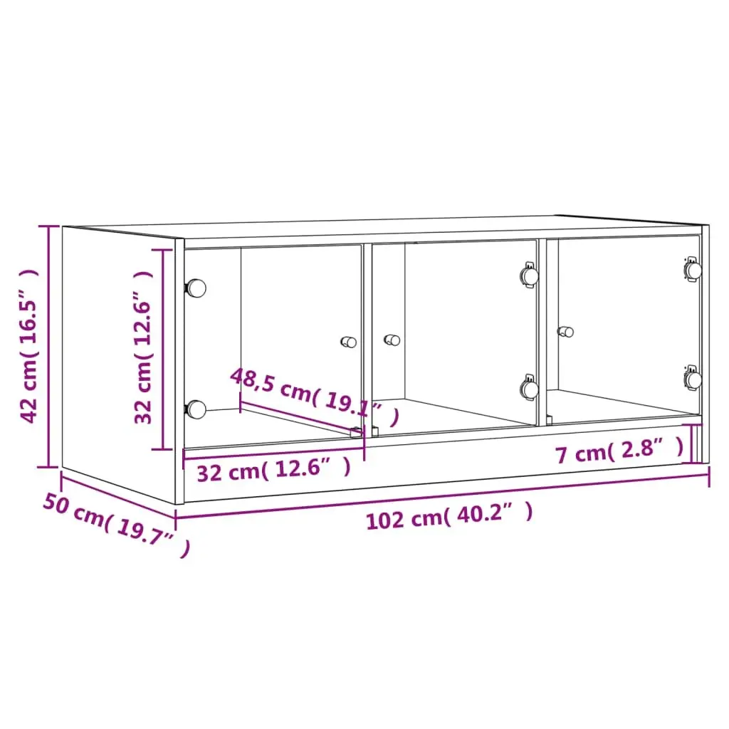 Coffee Table Engineered Wood 102cm x 50cm x 42cm White with Glass Doors Storage Display Living Room Furniture