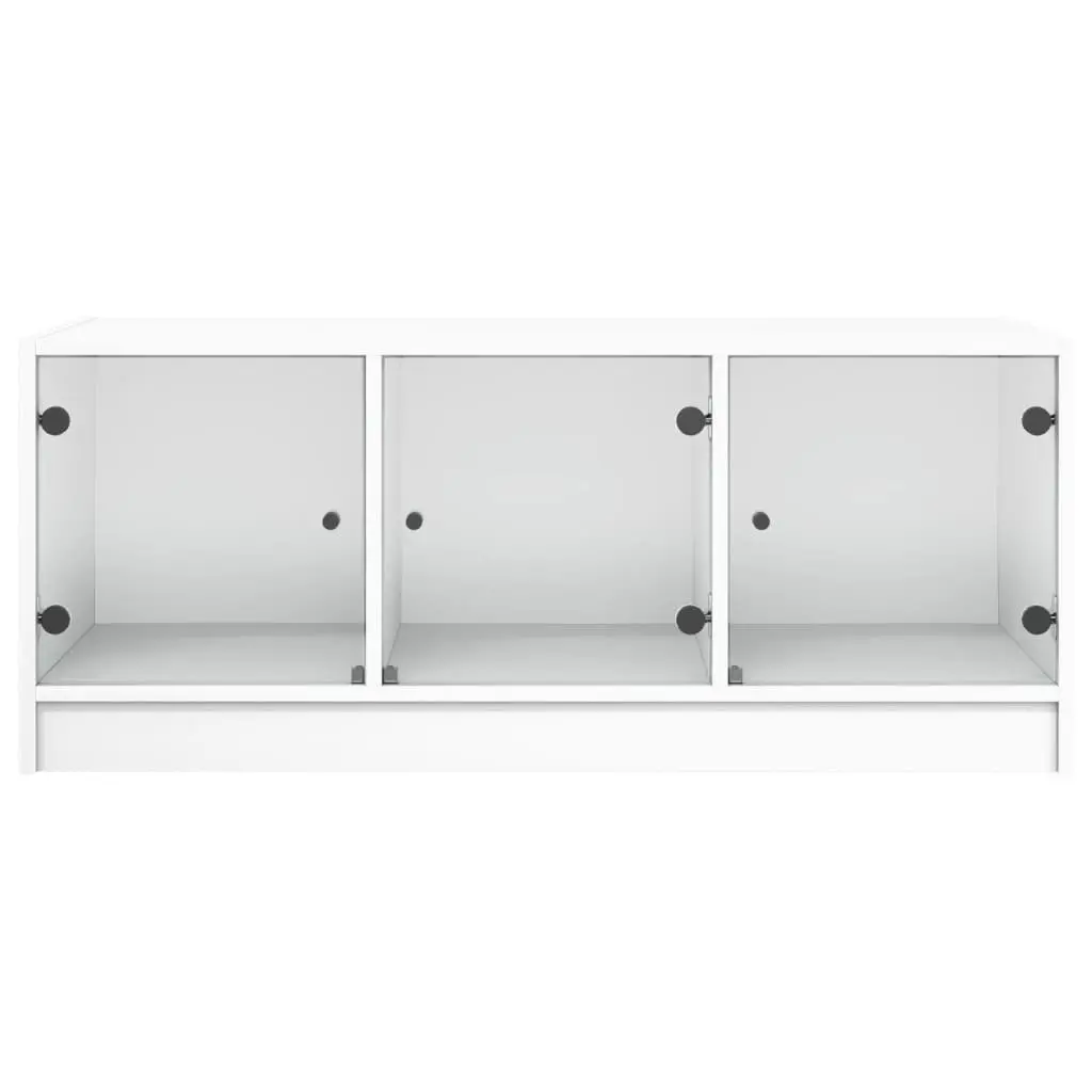 Coffee Table Engineered Wood 102cm x 50cm x 42cm White with Glass Doors Storage Display Living Room Furniture