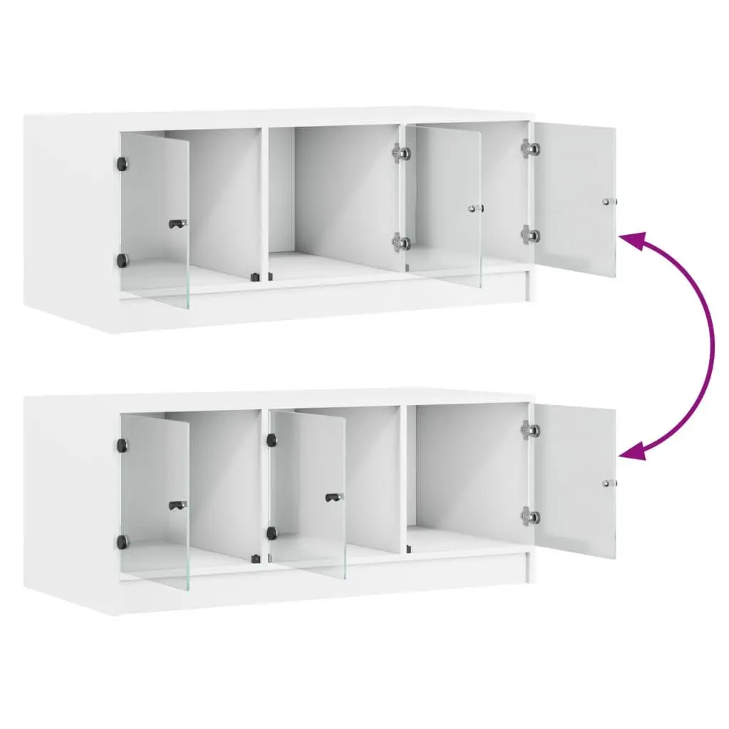 Coffee Table Engineered Wood 102cm x 50cm x 42cm White with Glass Doors Storage Display Living Room Furniture