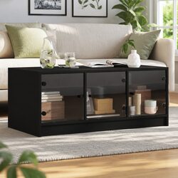 Black Coffee Table with Glass Doors for Home Use