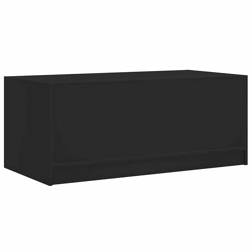 Coffee Table Modern Engineered Wood Black with Glass Doors Storage 102x50x42cm