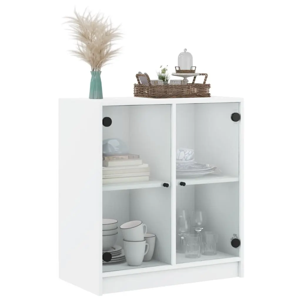 Side Cabinet Engineered Wood 68x37x75.5cm White Glass Doors