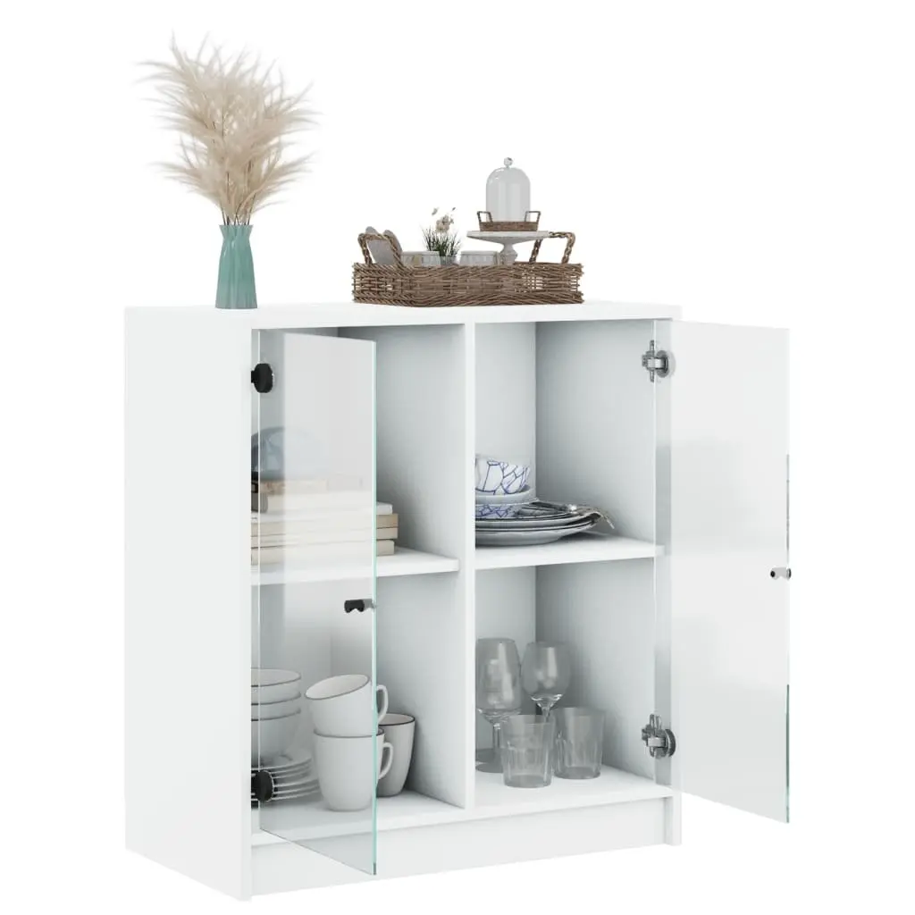 Side Cabinet Engineered Wood 68x37x75.5cm White Glass Doors