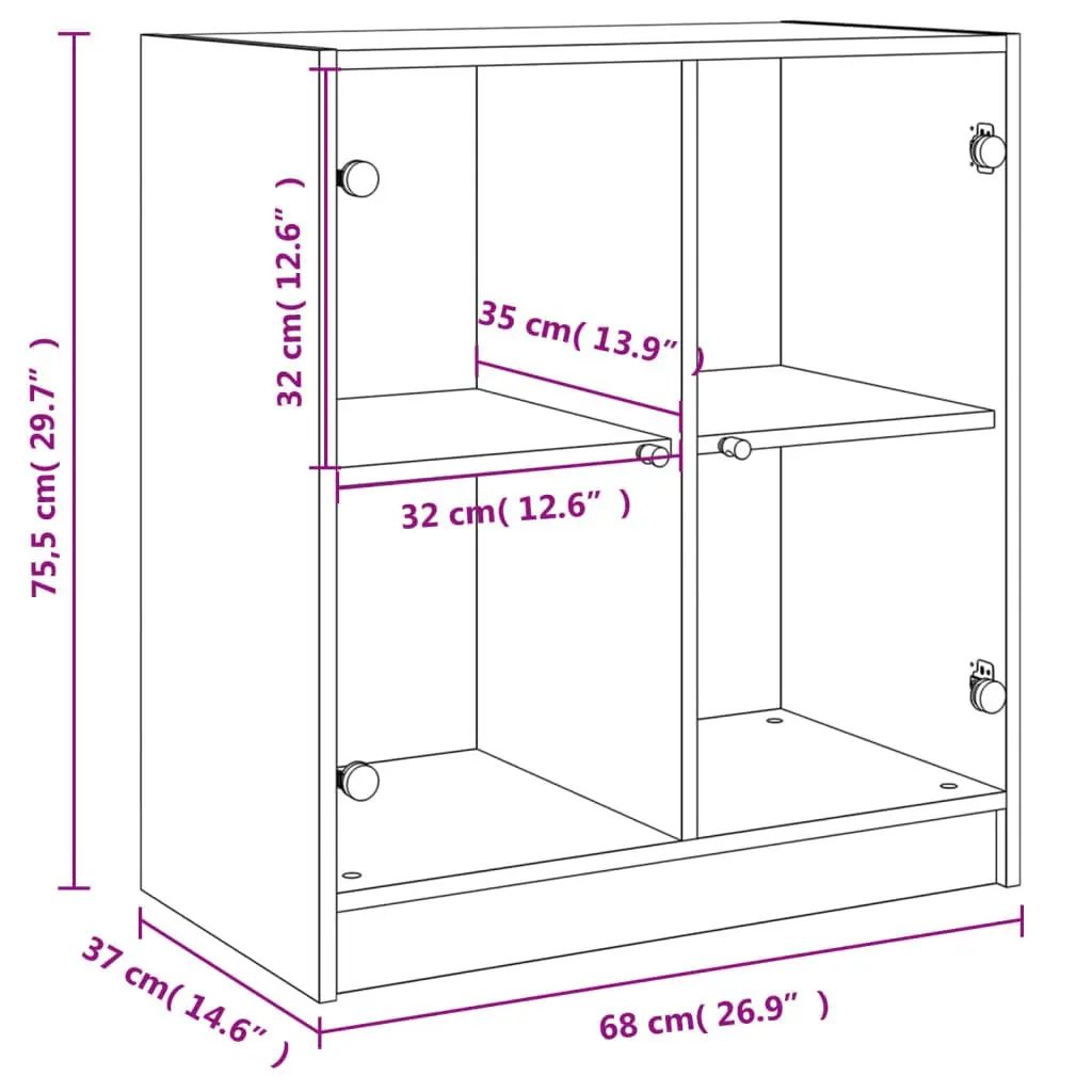 Side Cabinet Engineered Wood 68x37x75.5cm White Glass Doors
