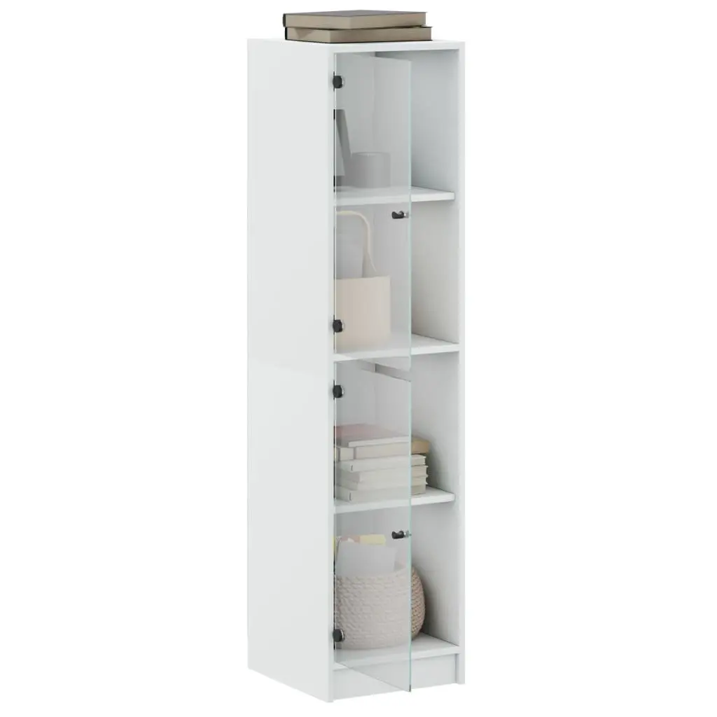 White Highboard Storage Cabinet Glass Doors Shelving Unit Furniture 35x37x142cm