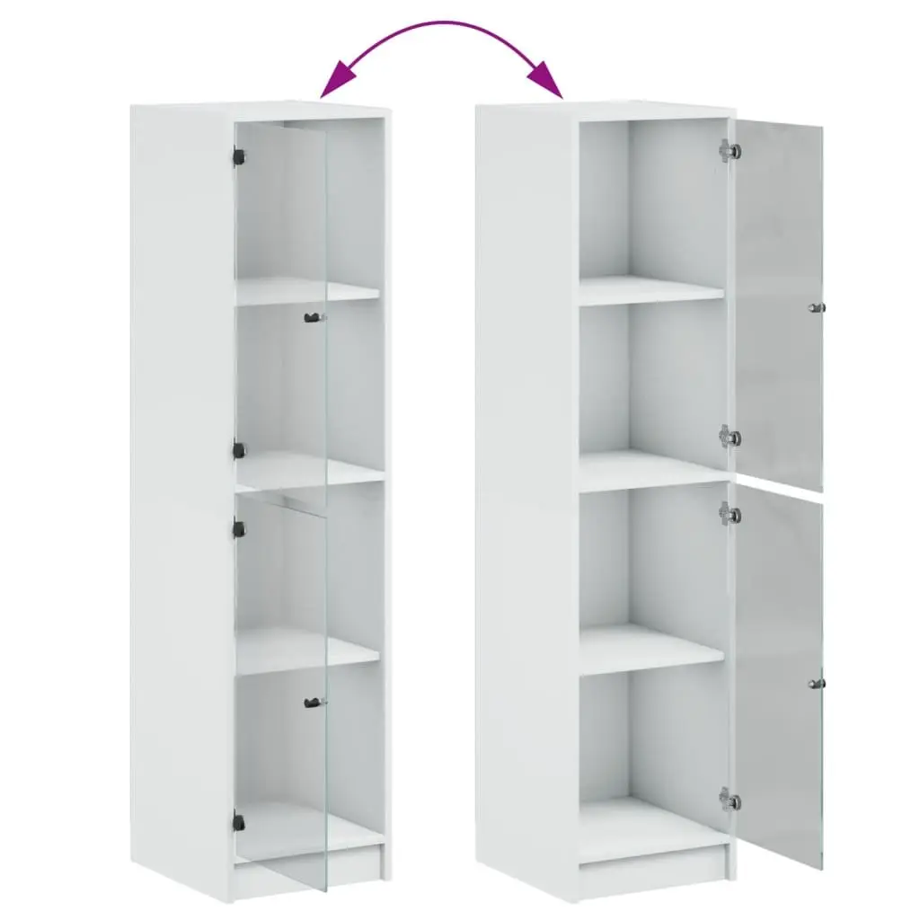 White Highboard Storage Cabinet Glass Doors Shelving Unit Furniture 35x37x142cm