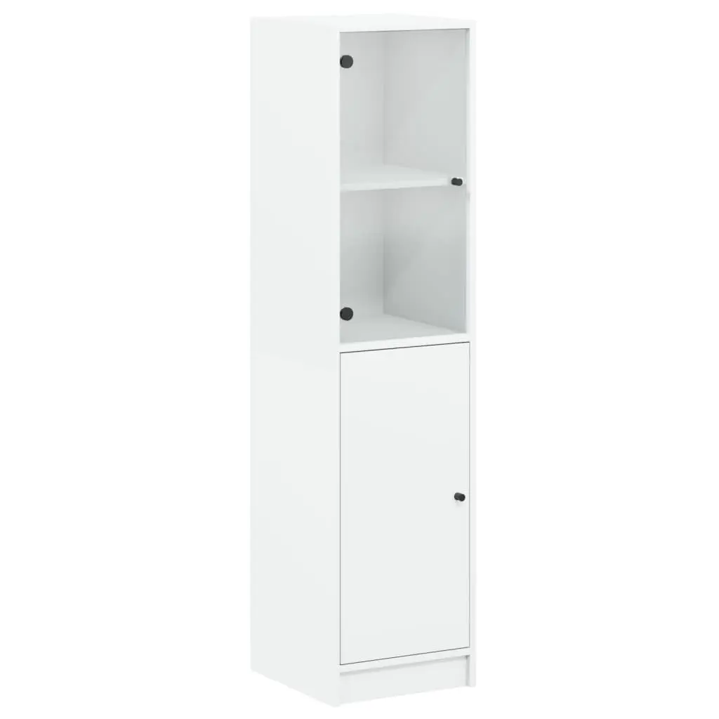 Highboard with Glass Door White Storage Cabinet Cupboard Organiser 35x37x142cm