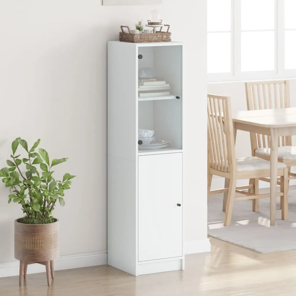 Highboard with Glass Door White Storage Cabinet Cupboard Organiser 35x37x142cm