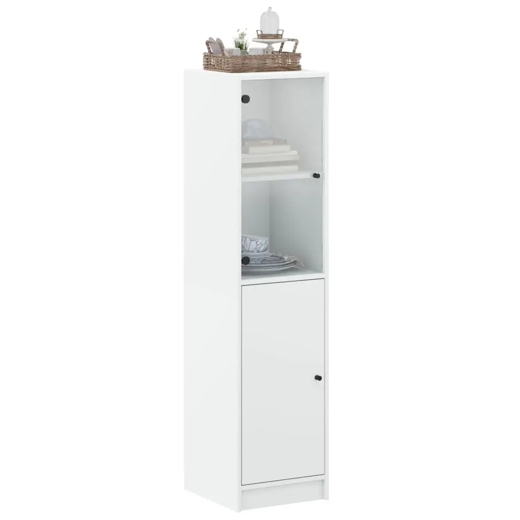 Highboard with Glass Door White Storage Cabinet Cupboard Organiser 35x37x142cm