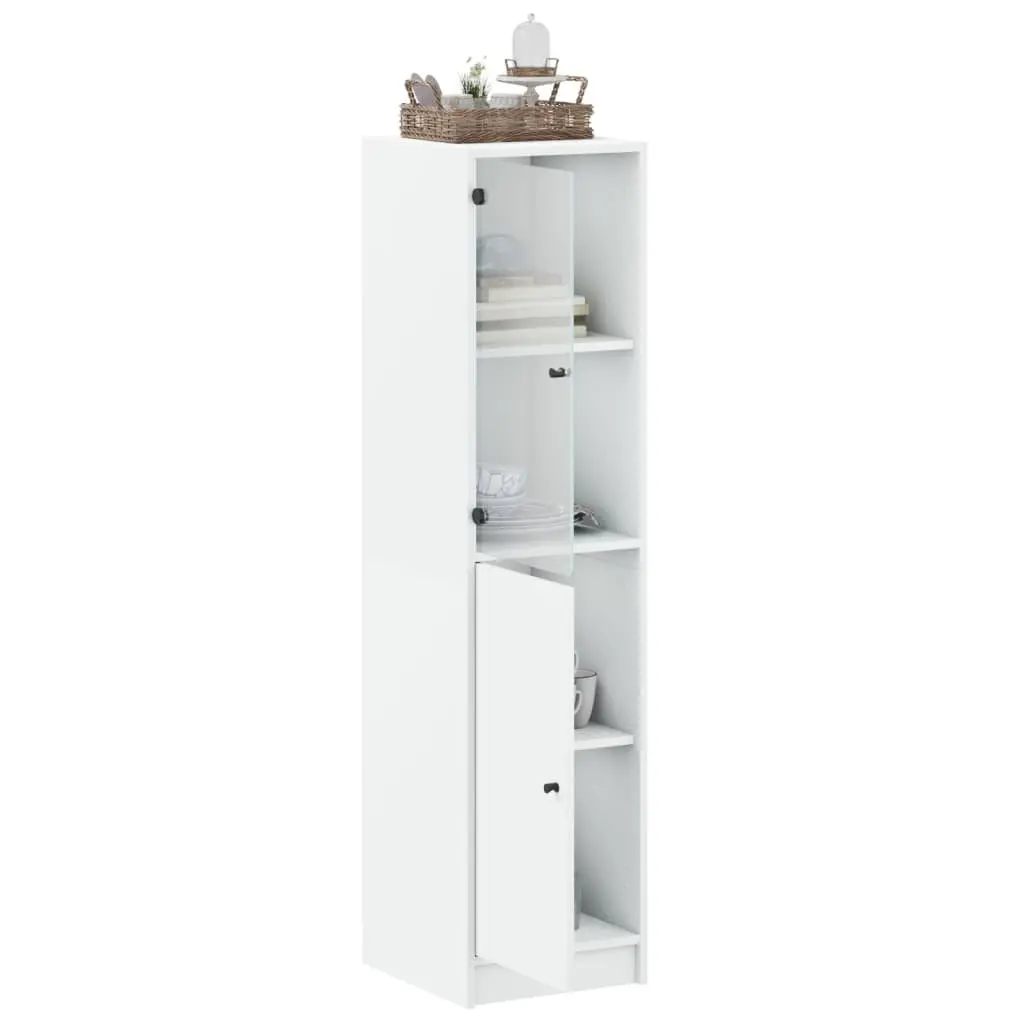 Highboard with Glass Door White Storage Cabinet Cupboard Organiser 35x37x142cm