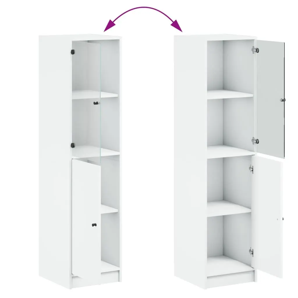 Highboard with Glass Door White Storage Cabinet Cupboard Organiser 35x37x142cm