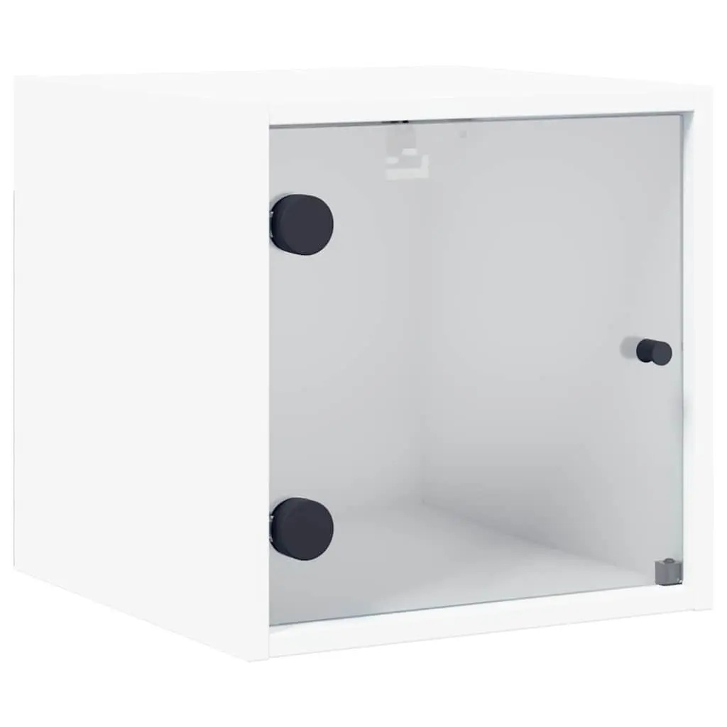 Wall-Mounted Bedside Storage Cabinet Engineered Wood White with Glass Doors 35x37x35cm 2 Piece