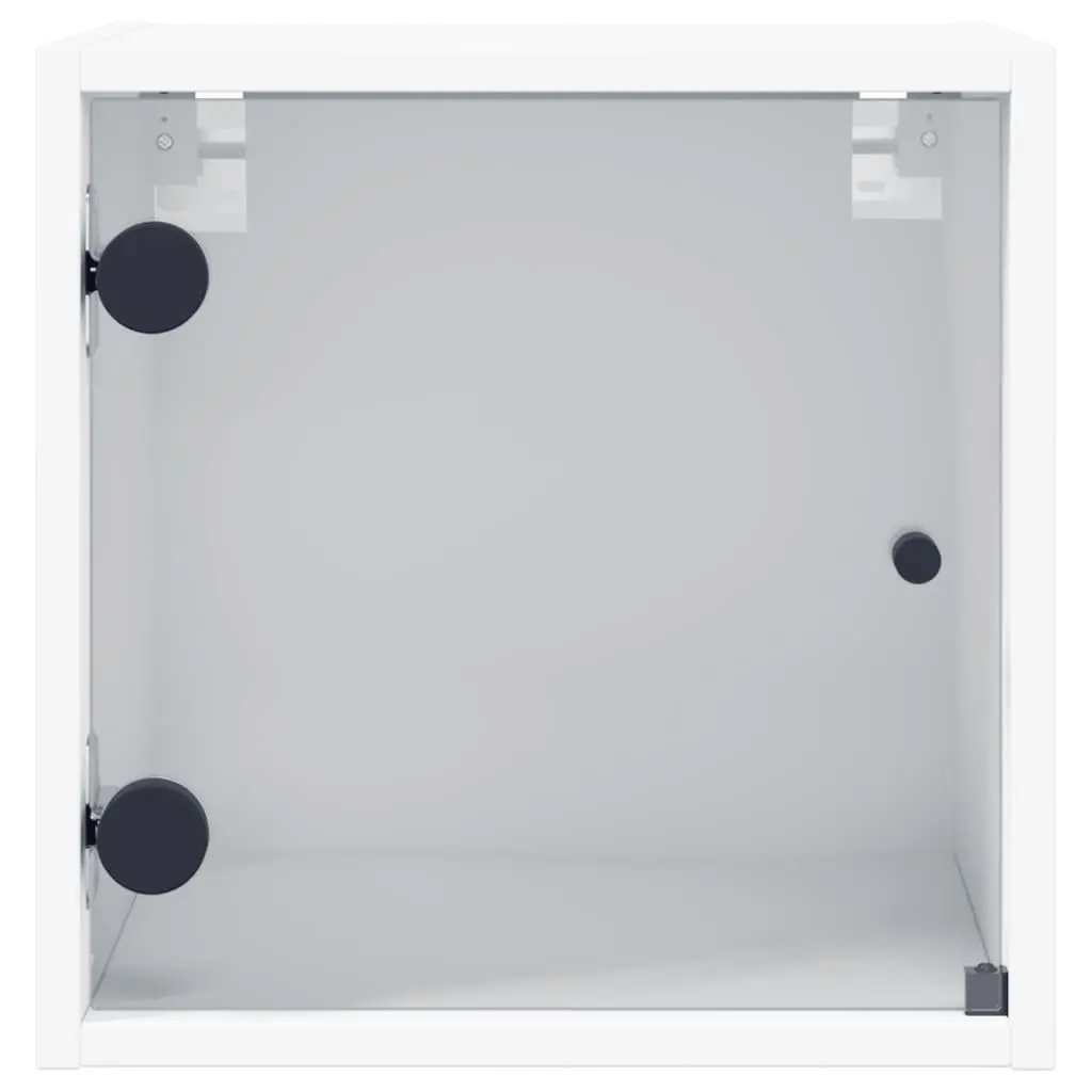 Wall-Mounted Bedside Storage Cabinet Engineered Wood White with Glass Doors 35x37x35cm 2 Piece
