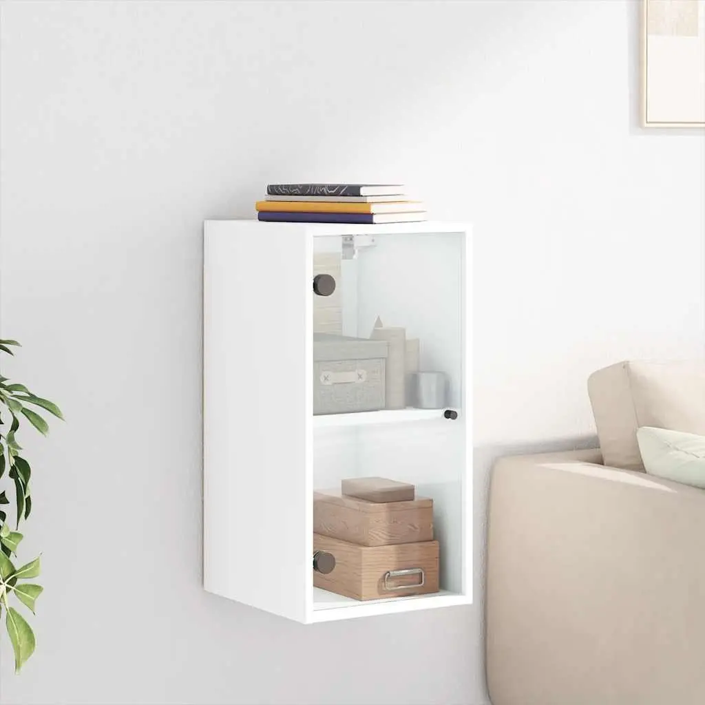 Wall-Mounted Storage Unit White Engineered Wood with Glass Doors 35x37x68.5cm