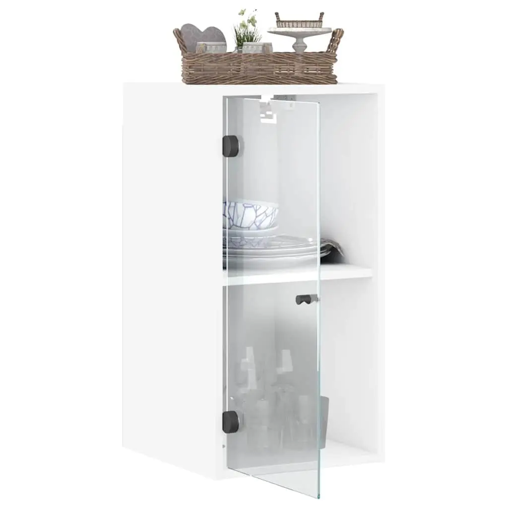 Wall-Mounted Storage Unit White Engineered Wood with Glass Doors 35x37x68.5cm
