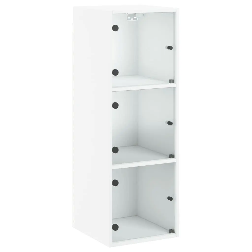 Wall Cabinet Glass Doors Engineered Wood 35x37x100cm White Storage Unit