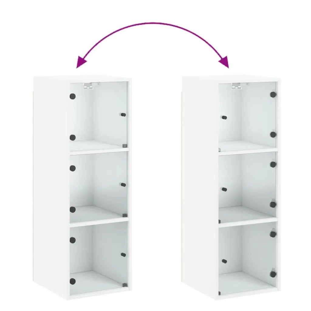 Wall Cabinet Glass Doors Engineered Wood 35x37x100cm White Storage Unit