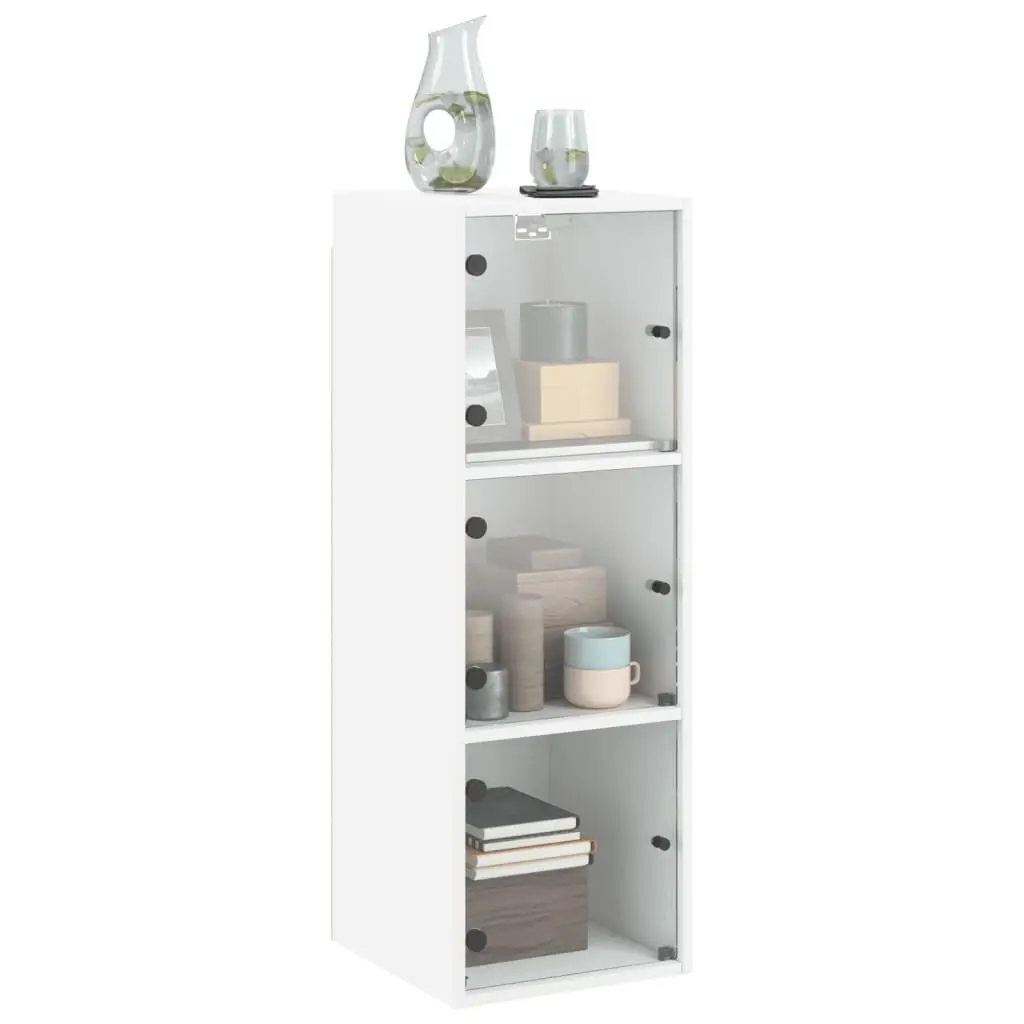 Wall Cabinet Glass Doors Engineered Wood 35x37x100cm White Storage Unit