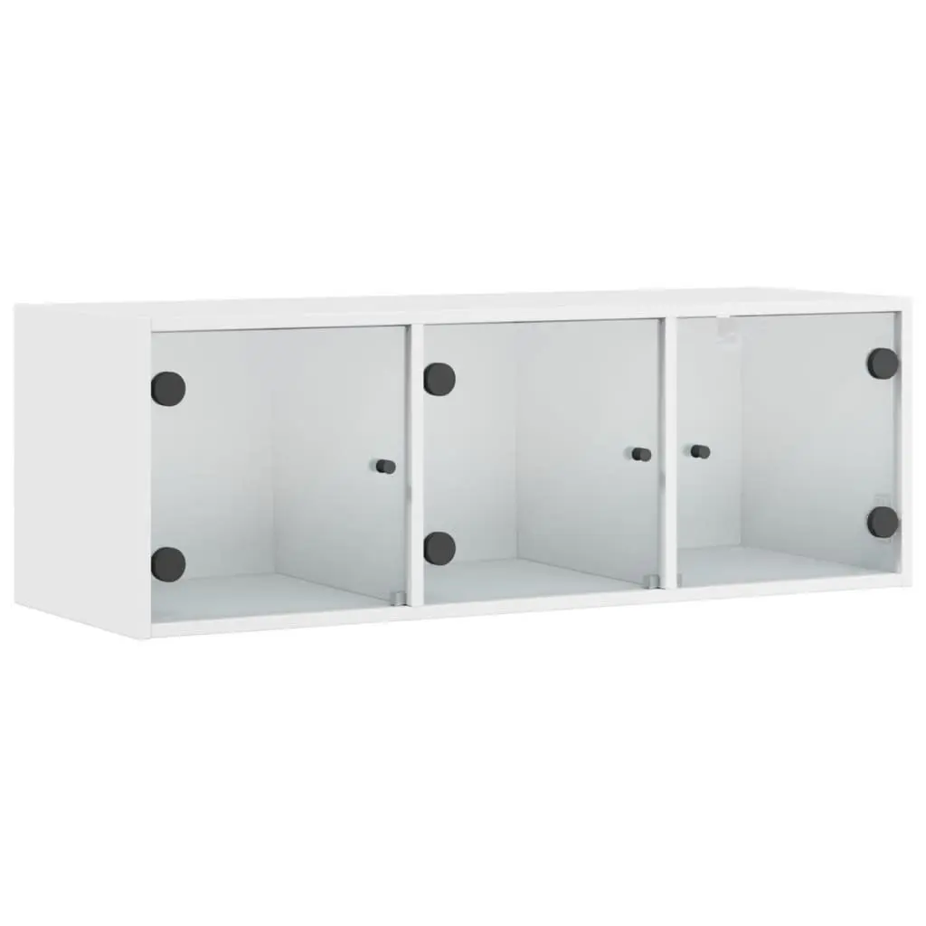 Wall Cabinet Engineered Wood 102x37x35cm White Glass Doors Wall-Mounted