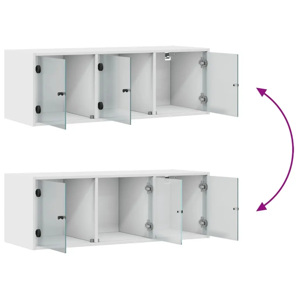 Wall Cabinet Engineered Wood 102x37x35cm White Glass Doors Wall-Mounted