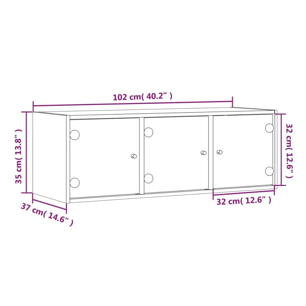 Wall Cabinet Engineered Wood 102x37x35cm White Glass Doors Wall-Mounted