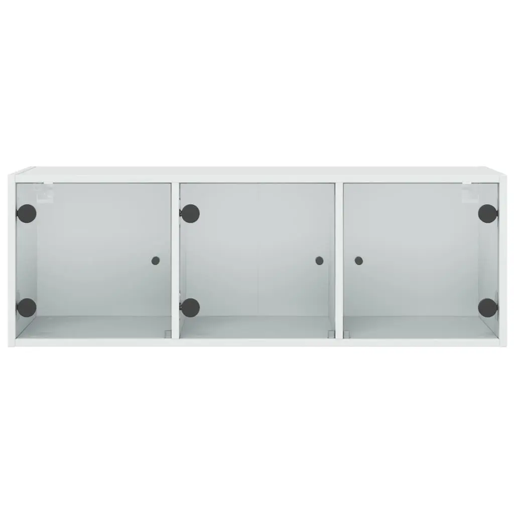 Wall Cabinet Engineered Wood 102x37x35cm White Glass Doors Wall-Mounted