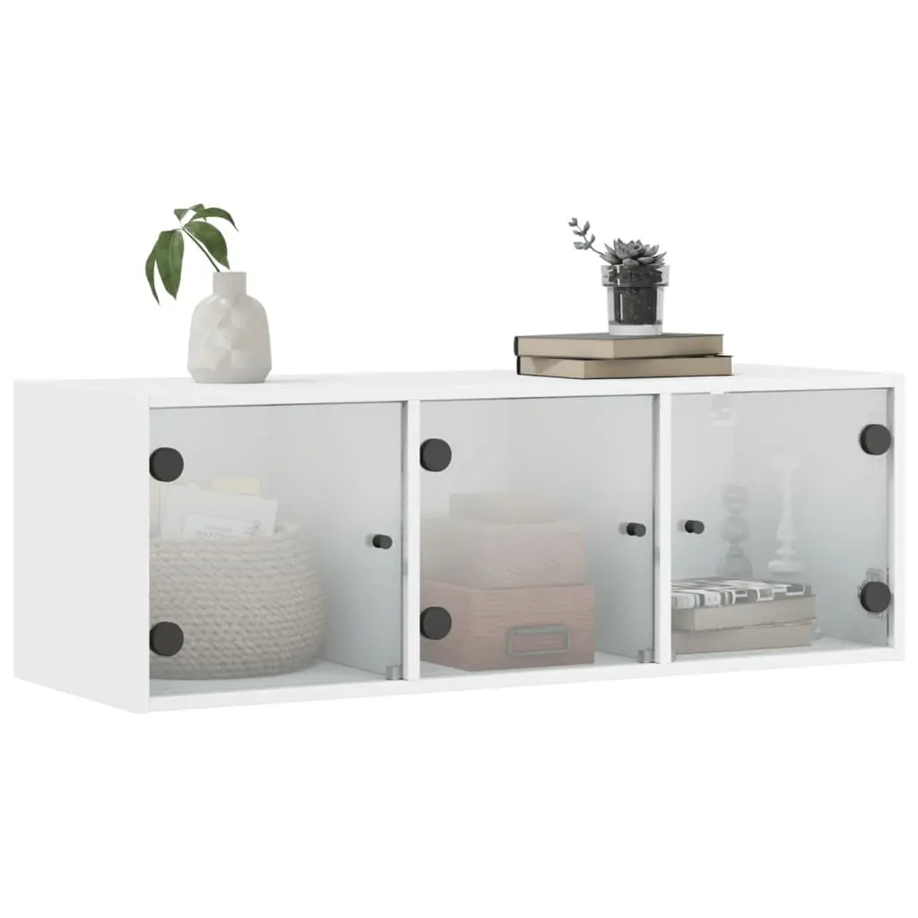 Wall Cabinet Engineered Wood 102x37x35cm White Glass Doors Wall-Mounted