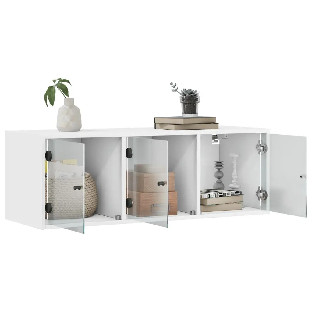 Wall Cabinet Engineered Wood 102x37x35cm White Glass Doors Wall-Mounted