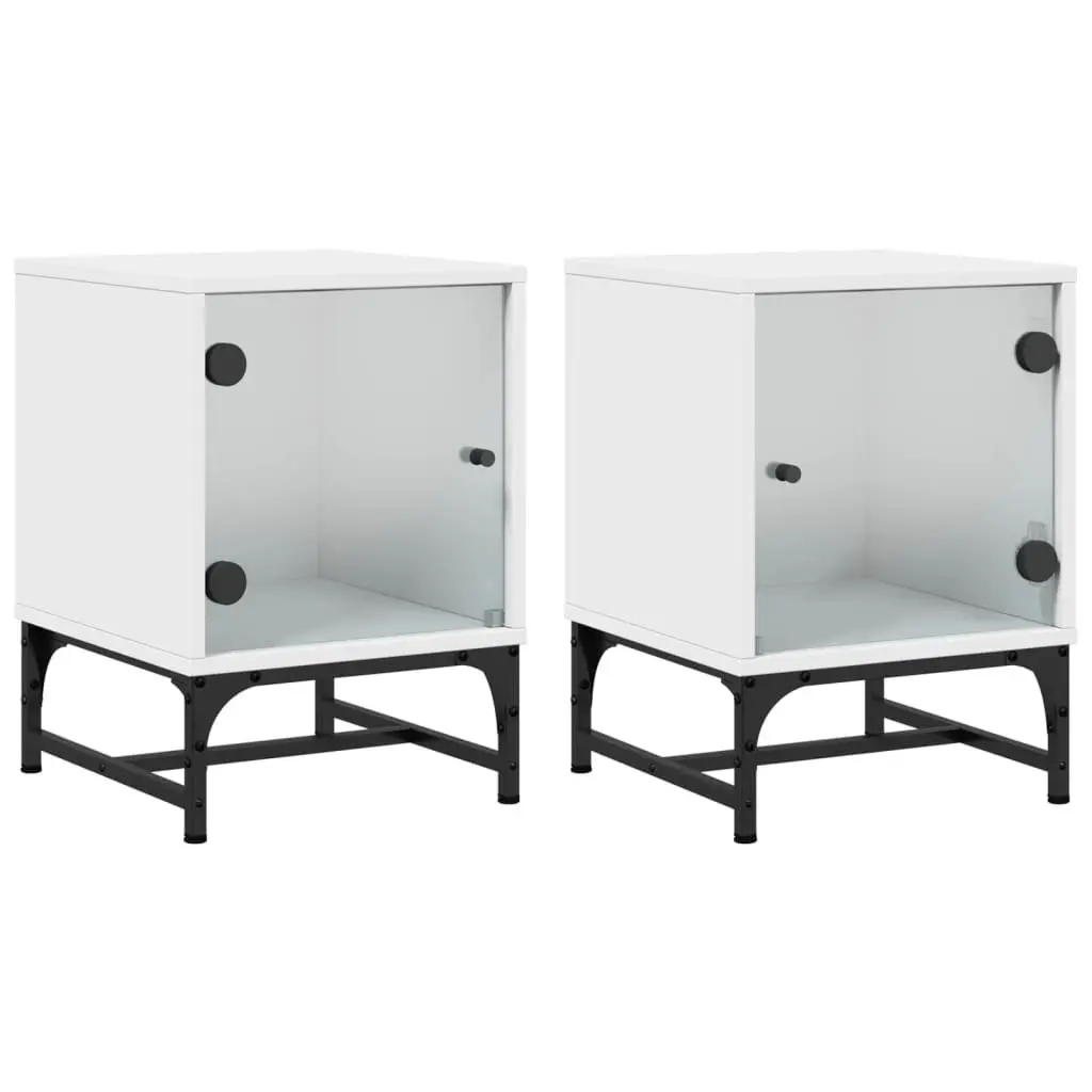 Bedside Table Cabinets with Glass Doors White 35x37x50 cm Set of 2