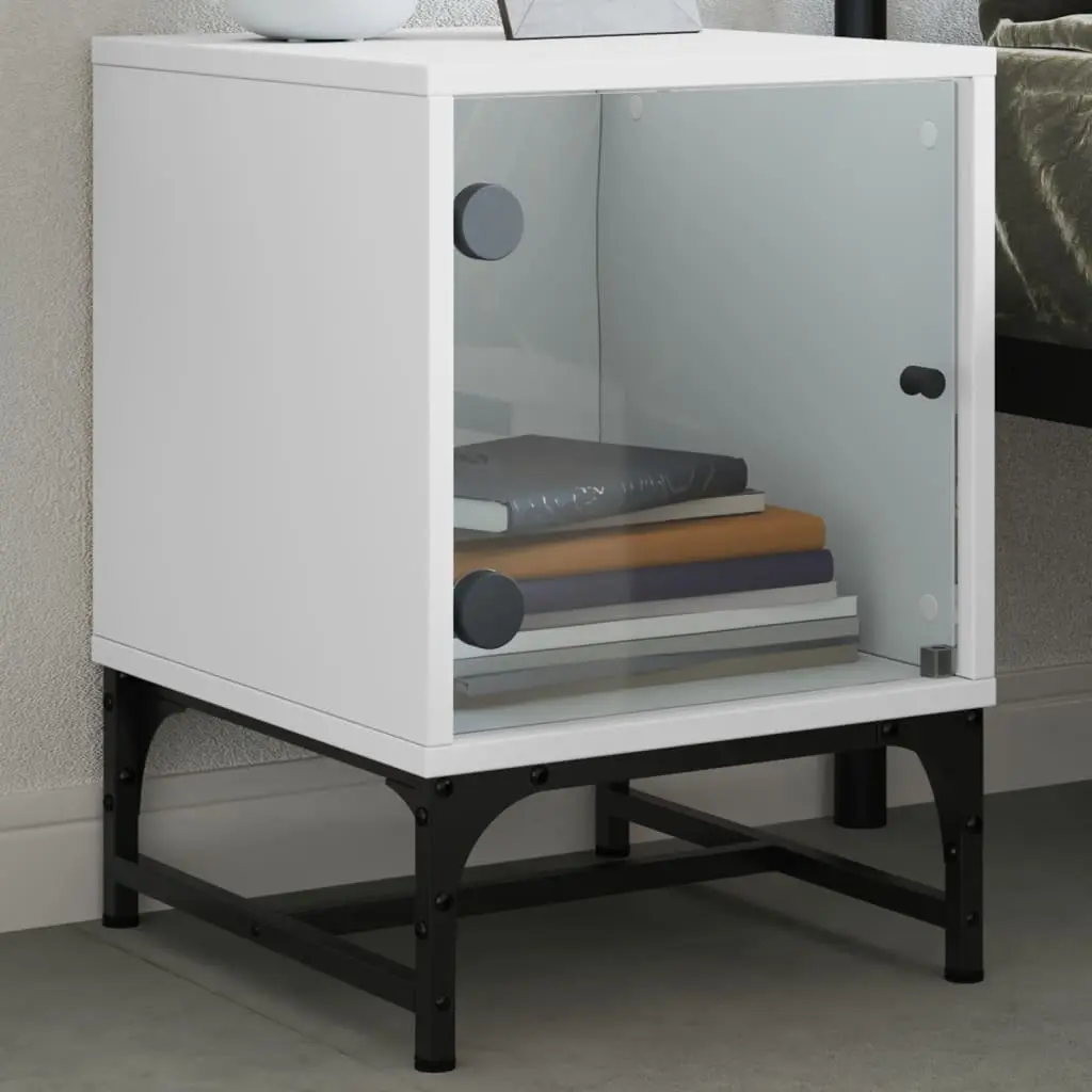 Bedside Table Cabinets with Glass Doors White 35x37x50 cm Set of 2