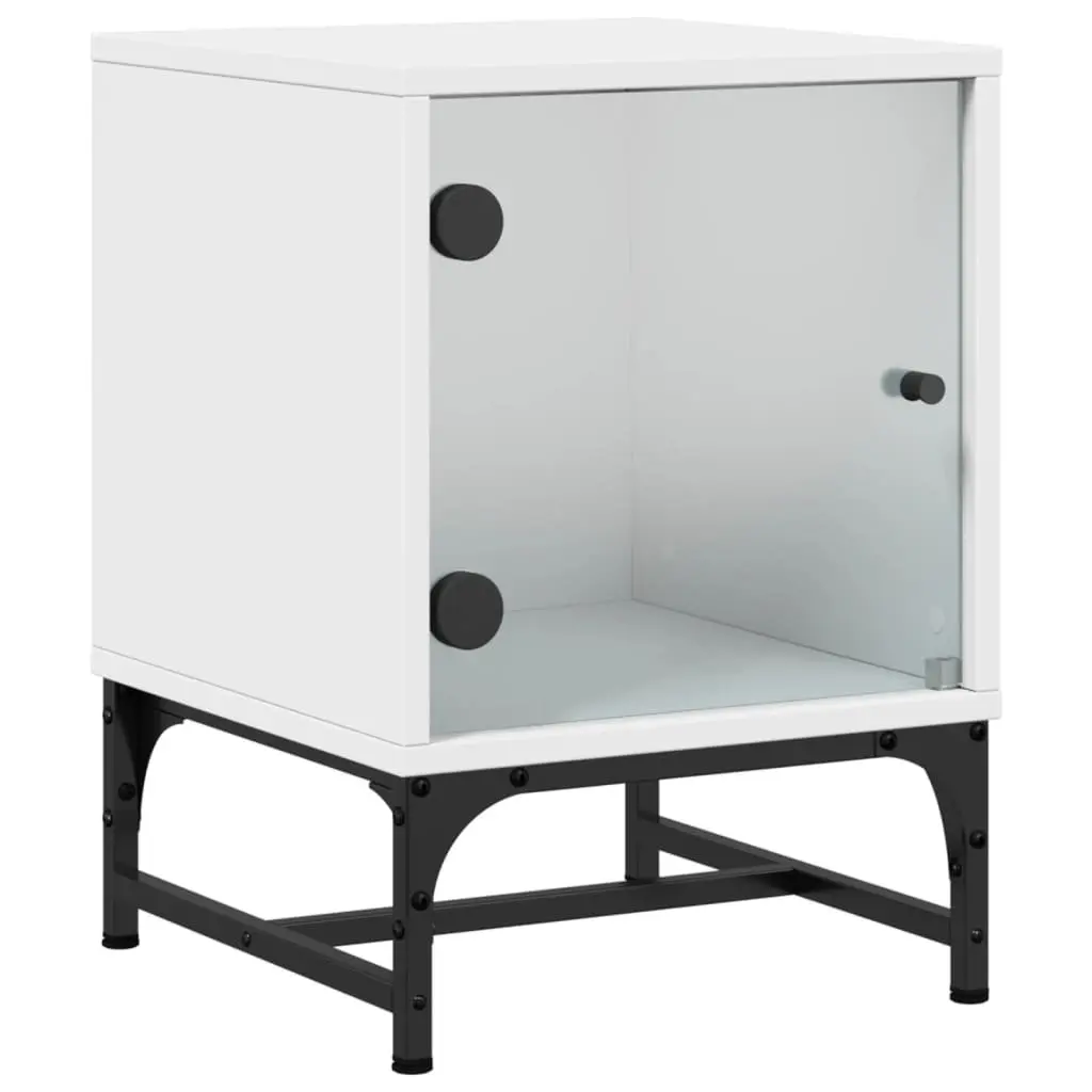 Bedside Table Cabinets with Glass Doors White 35x37x50 cm Set of 2