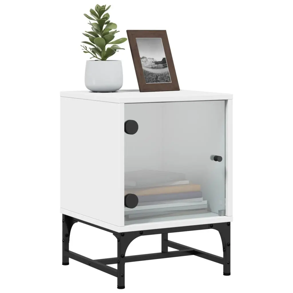 Bedside Table Cabinets with Glass Doors White 35x37x50 cm Set of 2