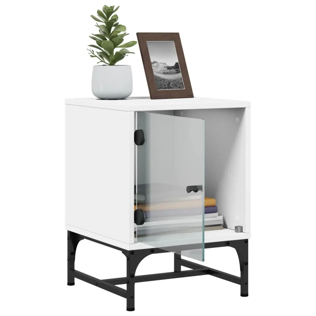 Bedside Table Cabinets with Glass Doors White 35x37x50 cm Set of 2
