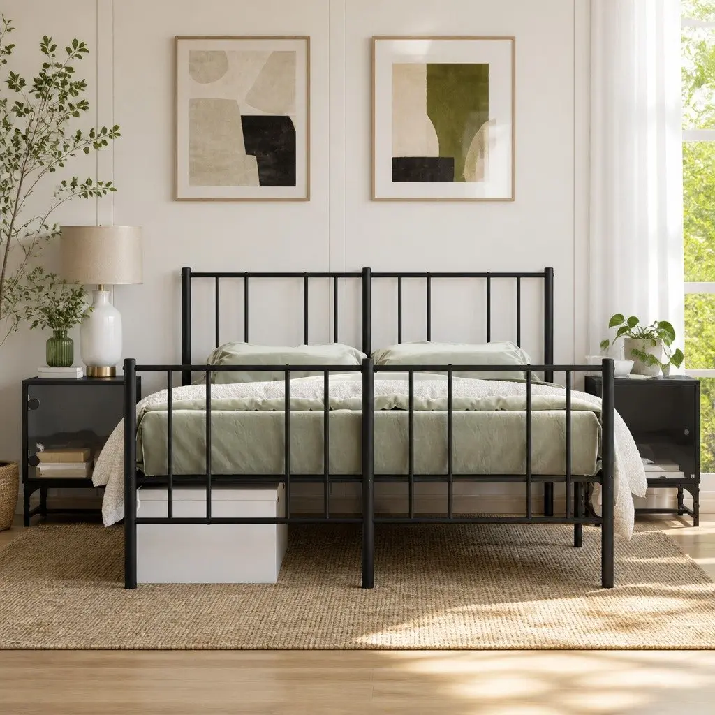 Bedside Cabinets with Glass Doors 2 pcs Black Bedroom Storage Tables